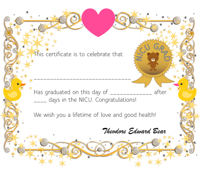 Free NICU Graduation Certificate – Full Color – Baby Animal Design